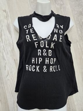 Express Black Graphic Cutout Music Tank Top